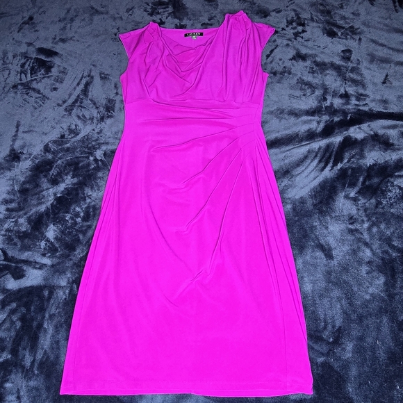 Lauren Ralph Lauren Elegant Pink Cowl Neck Dress Size 10 - Picture 2 of 9